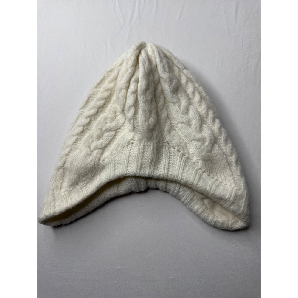 Uniqlo Kids Cream White Cable Knit Earflap Beanie Fleece Lined Winter Hat